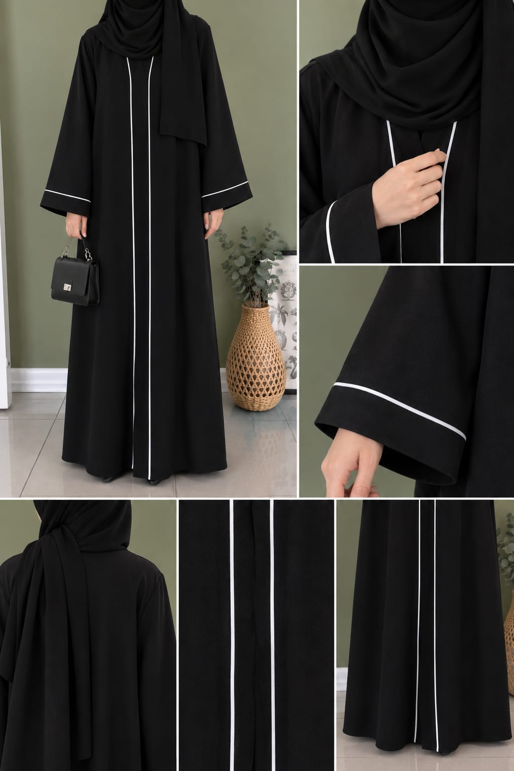 Classic Black Abaya White Edge