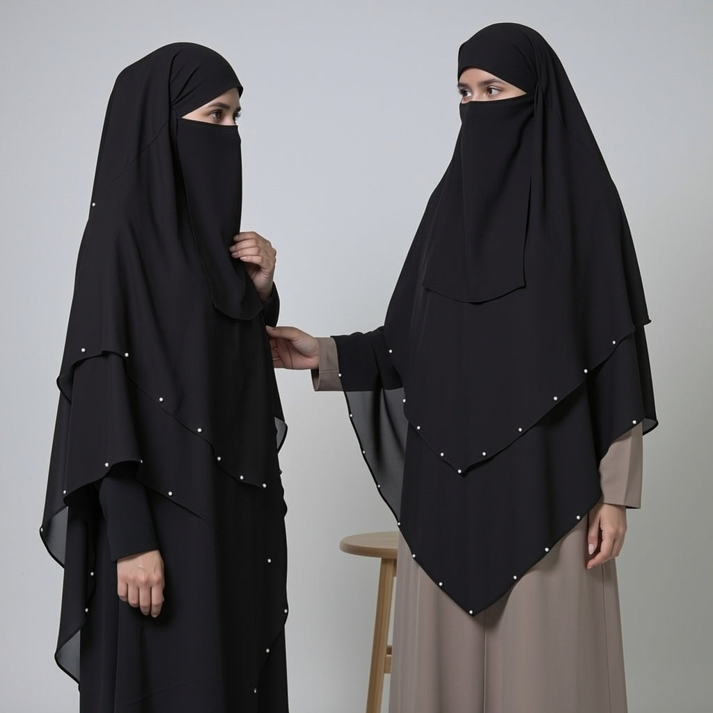 3 Layer Khimar Hijab: Pearl Edition